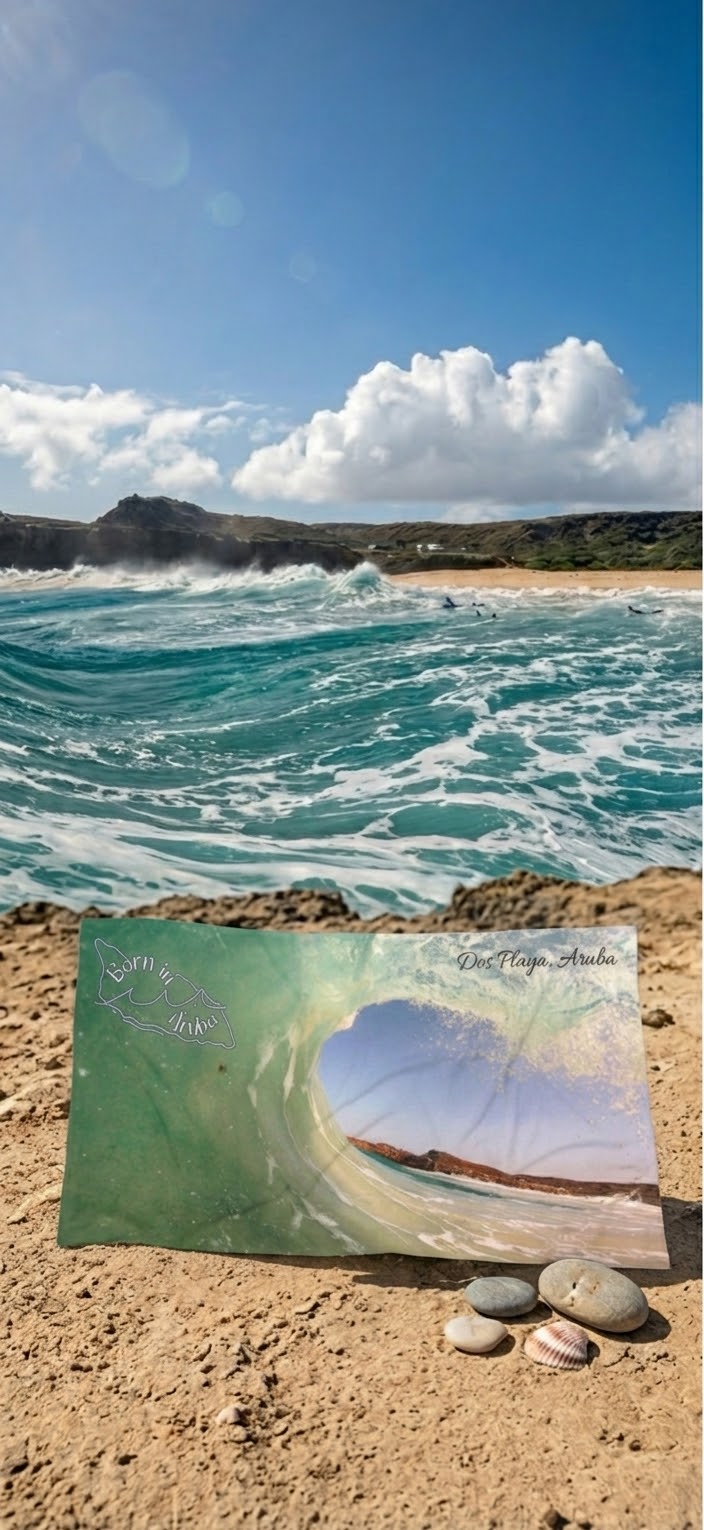 Born in Aruba ~ Dos Playa Sunlit Barrel Beach Towel