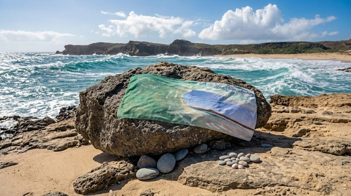 Born in Aruba ~ Dos Playa Sunlit Barrel Beach Towel